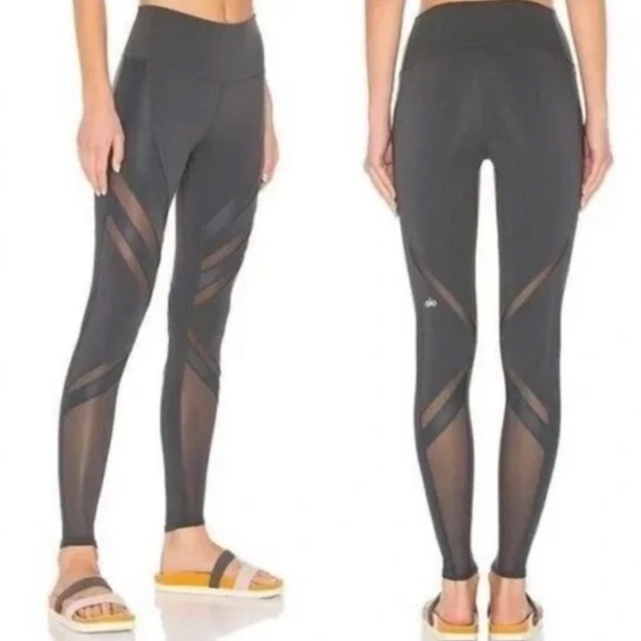 ALO Yoga Pants - ALO Yoga Charcoal Gray Mesh Cut-Out Leggings